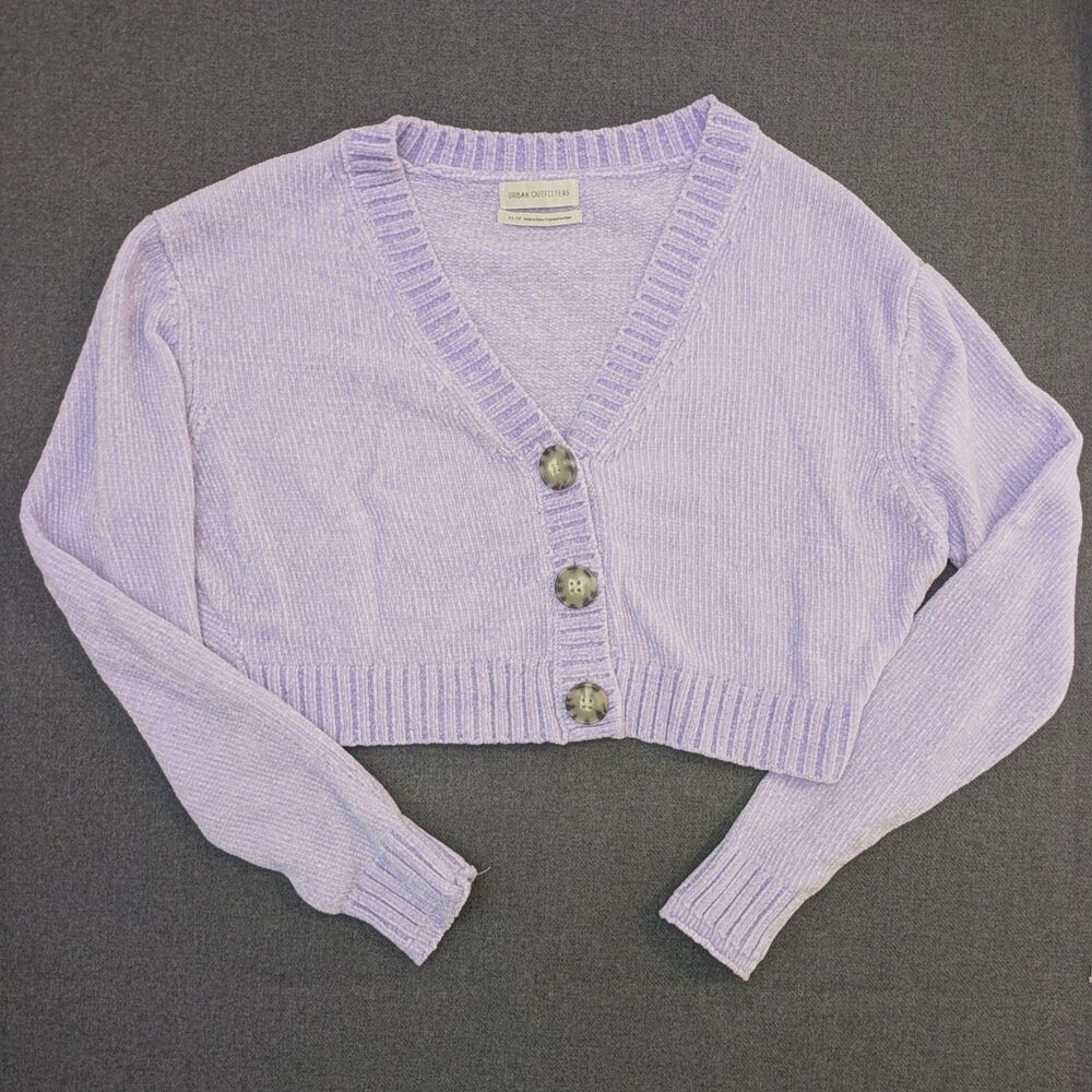 Urban Outfitters Cardigan Sweater Lavender Cropped Ribbed  Button Front XS Y2K